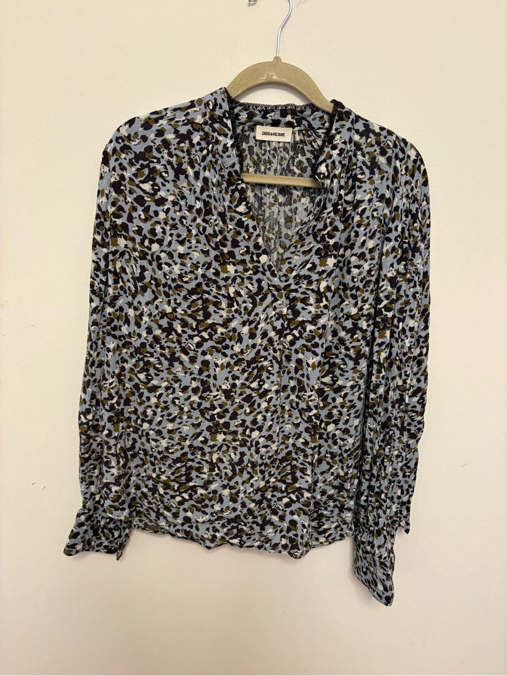 Womens Zadig & Voltaire Tink Leo Crinkle Blouse Shirt Long Sleeve Top Size S